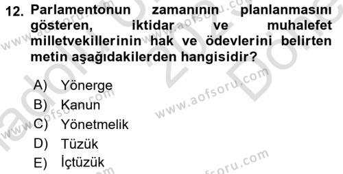 Anayasa Hukukuna Giriş Dersi 2023 - 2024 Yılı (Final) Dönem Sonu Sınavı 12. Soru