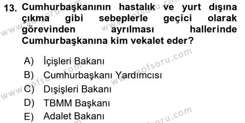 Anayasa Hukukuna Giriş Dersi 2023 - 2024 Yılı (Final) Dönem Sonu Sınavı 13. Soru