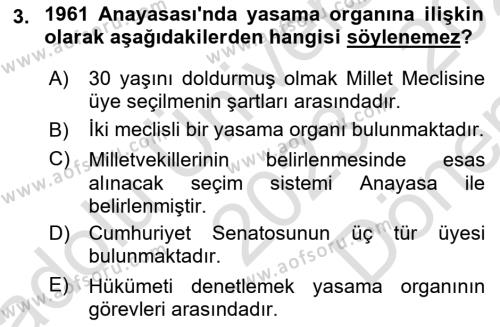 Anayasa Hukukuna Giriş Dersi 2023 - 2024 Yılı (Final) Dönem Sonu Sınavı 3. Soru