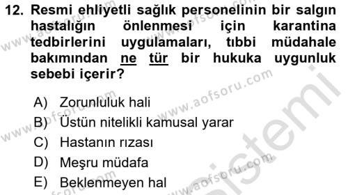 Sağlık Hukuku Dersi 2023 - 2024 Yılı (Vize) Ara Sınavı 12. Soru