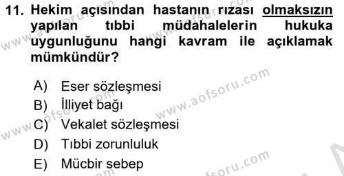 Sağlık Hukuku Dersi 2023 - 2024 Yılı (Final) Dönem Sonu Sınavı 11. Soru