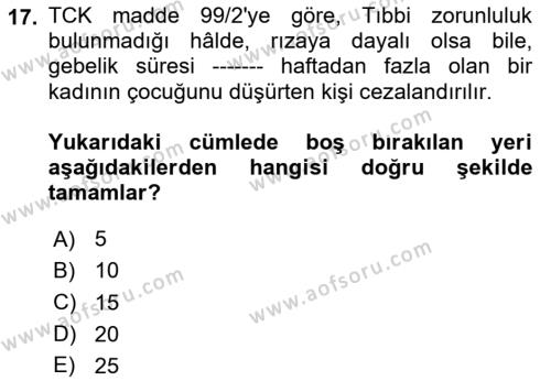 Sağlık Hukuku Dersi 2023 - 2024 Yılı (Final) Dönem Sonu Sınavı 17. Soru