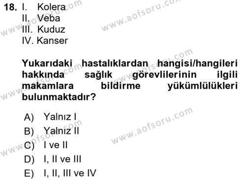 Sağlık Hukuku Dersi 2023 - 2024 Yılı (Final) Dönem Sonu Sınavı 18. Soru