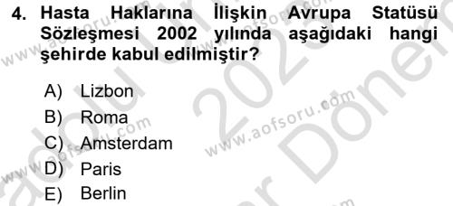 Sağlık Hukuku Dersi 2023 - 2024 Yılı (Final) Dönem Sonu Sınavı 4. Soru