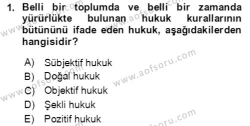 Temel Hukuk Bilgisi Dersi 2020 - 2021 Yılı Yaz Okulu Sınavı 1. Soru