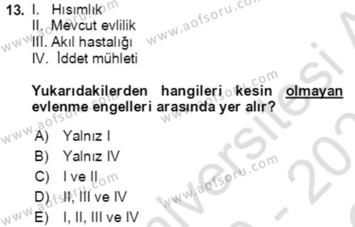 Temel Hukuk Bilgisi Dersi 2020 - 2021 Yılı Yaz Okulu Sınavı 13. Soru