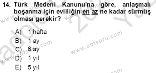 Temel Hukuk Bilgisi Dersi 2020 - 2021 Yılı Yaz Okulu Sınavı 14. Soru