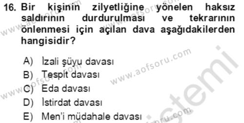 Temel Hukuk Bilgisi Dersi 2020 - 2021 Yılı Yaz Okulu Sınavı 16. Soru