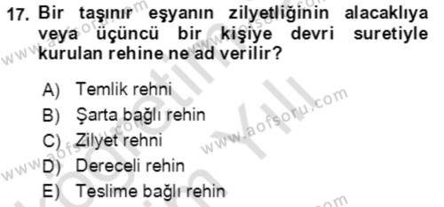 Temel Hukuk Bilgisi Dersi 2020 - 2021 Yılı Yaz Okulu Sınavı 17. Soru