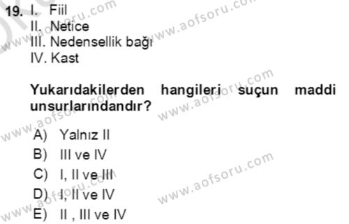 Temel Hukuk Bilgisi Dersi 2020 - 2021 Yılı Yaz Okulu Sınavı 19. Soru