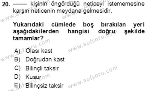 Temel Hukuk Bilgisi Dersi 2020 - 2021 Yılı Yaz Okulu Sınavı 20. Soru