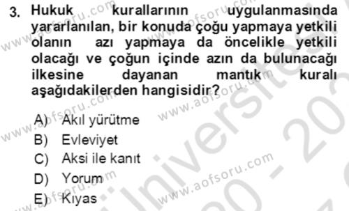 Temel Hukuk Bilgisi Dersi 2020 - 2021 Yılı Yaz Okulu Sınavı 3. Soru