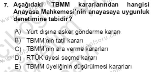 Temel Hukuk Bilgisi Dersi 2020 - 2021 Yılı Yaz Okulu Sınavı 7. Soru