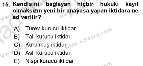 Temel Hukuk Bilgisi Dersi 2021 - 2022 Yılı (Vize) Ara Sınavı 15. Soru