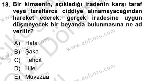 Temel Hukuk Bilgisi Dersi 2021 - 2022 Yılı (Vize) Ara Sınavı 18. Soru