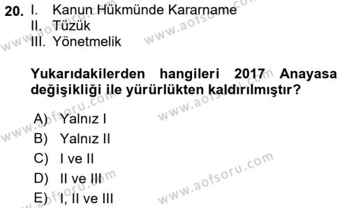 Temel Hukuk Bilgisi Dersi 2021 - 2022 Yılı (Vize) Ara Sınavı 20. Soru