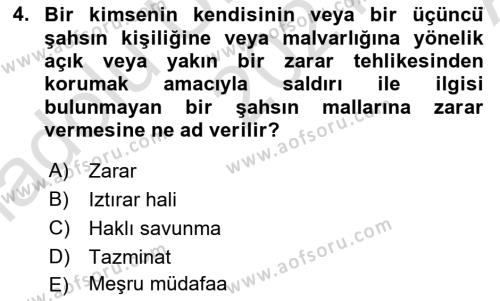 Temel Hukuk Bilgisi Dersi 2021 - 2022 Yılı (Vize) Ara Sınavı 4. Soru