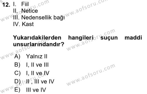 Temel Hukuk Bilgisi Dersi 2021 - 2022 Yılı (Final) Dönem Sonu Sınavı 12. Soru