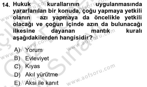 Temel Hukuk Bilgisi Dersi 2021 - 2022 Yılı (Final) Dönem Sonu Sınavı 14. Soru