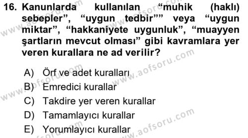 Temel Hukuk Bilgisi Dersi 2021 - 2022 Yılı (Final) Dönem Sonu Sınavı 16. Soru