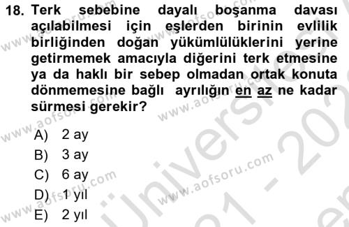 Temel Hukuk Bilgisi Dersi 2021 - 2022 Yılı (Final) Dönem Sonu Sınavı 18. Soru