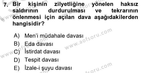 Temel Hukuk Bilgisi Dersi 2021 - 2022 Yılı (Final) Dönem Sonu Sınavı 7. Soru