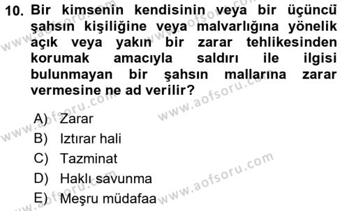 Temel Hukuk Bilgisi Dersi 2021 - 2022 Yılı Yaz Okulu Sınavı 10. Soru