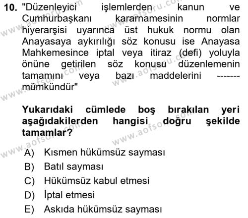 Temel Hukuk Bilgisi Dersi 2022 - 2023 Yılı (Vize) Ara Sınavı 10. Soru