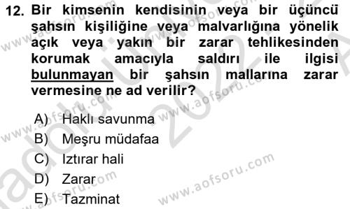 Temel Hukuk Bilgisi Dersi 2022 - 2023 Yılı (Vize) Ara Sınavı 12. Soru