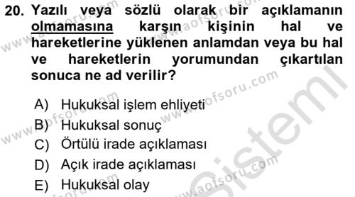 Temel Hukuk Bilgisi Dersi 2022 - 2023 Yılı (Vize) Ara Sınavı 20. Soru