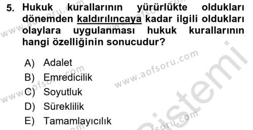 Temel Hukuk Bilgisi Dersi 2022 - 2023 Yılı (Vize) Ara Sınavı 5. Soru