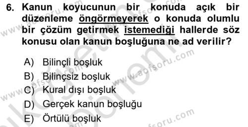 Temel Hukuk Bilgisi Dersi 2022 - 2023 Yılı (Vize) Ara Sınavı 6. Soru