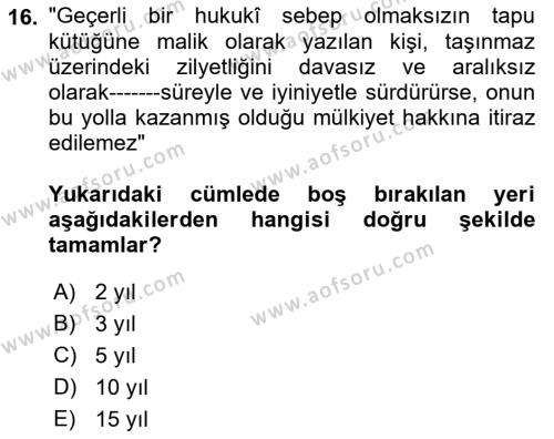 Temel Hukuk Bilgisi Dersi 2022 - 2023 Yılı (Final) Dönem Sonu Sınavı 16. Soru