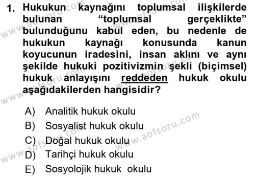 Temel Hukuk Bilgisi Dersi 2022 - 2023 Yılı Yaz Okulu Sınavı 1. Soru