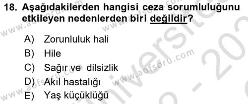 Temel Hukuk Bilgisi Dersi 2022 - 2023 Yılı Yaz Okulu Sınavı 18. Soru