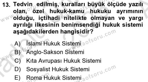 Temel Hukuk Bilgisi Dersi 2023 - 2024 Yılı (Vize) Ara Sınavı 13. Soru