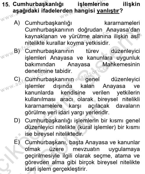 Temel Hukuk Bilgisi Dersi 2023 - 2024 Yılı (Vize) Ara Sınavı 15. Soru