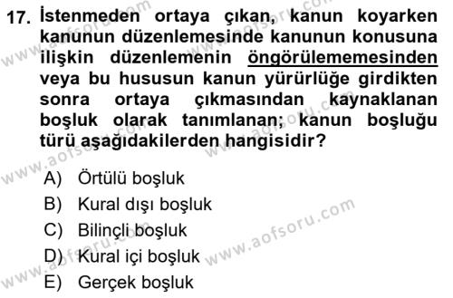 Temel Hukuk Bilgisi Dersi 2023 - 2024 Yılı (Vize) Ara Sınavı 17. Soru