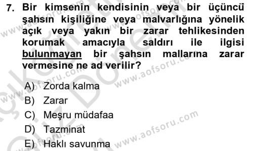 Temel Hukuk Bilgisi Dersi 2023 - 2024 Yılı (Vize) Ara Sınavı 7. Soru