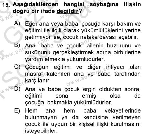 Temel Hukuk Bilgisi Dersi 2023 - 2024 Yılı (Final) Dönem Sonu Sınavı 15. Soru