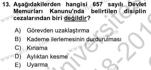 Temel İdare Hukuku Dersi 2018 - 2019 Yılı Yaz Okulu Sınavı 13. Soru