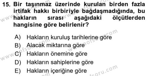 Medeni Hukuk Bilgisi Dersi 2020 - 2021 Yılı Yaz Okulu Sınavı 15. Soru