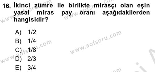 Medeni Hukuk Bilgisi Dersi 2020 - 2021 Yılı Yaz Okulu Sınavı 16. Soru