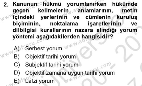 Medeni Hukuk Bilgisi Dersi 2020 - 2021 Yılı Yaz Okulu Sınavı 2. Soru