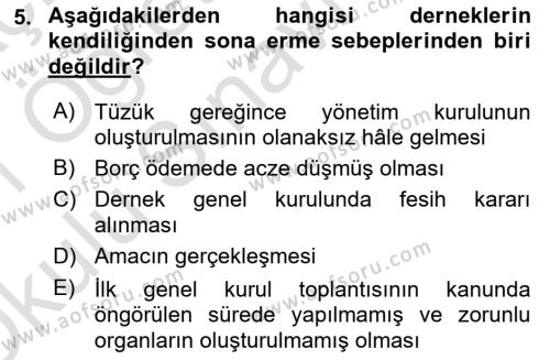 Medeni Hukuk Bilgisi Dersi 2020 - 2021 Yılı Yaz Okulu Sınavı 5. Soru