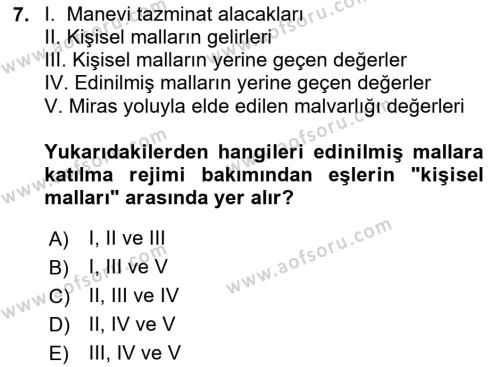 Medeni Hukuk Bilgisi Dersi 2020 - 2021 Yılı Yaz Okulu Sınavı 7. Soru