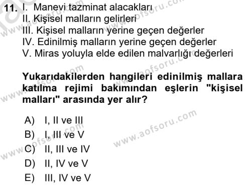 Medeni Hukuk Bilgisi Dersi 2021 - 2022 Yılı (Vize) Ara Sınavı 11. Soru