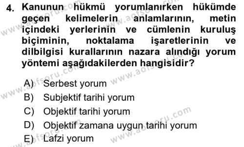 Medeni Hukuk Bilgisi Dersi 2021 - 2022 Yılı (Vize) Ara Sınavı 4. Soru