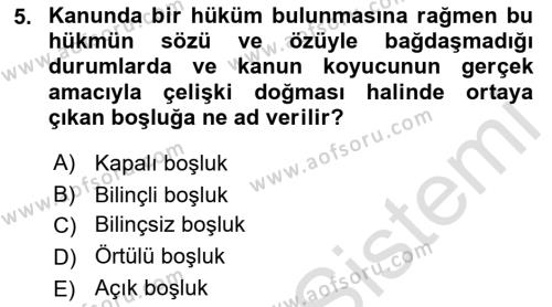 Medeni Hukuk Bilgisi Dersi 2021 - 2022 Yılı (Vize) Ara Sınavı 5. Soru