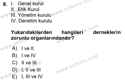 Medeni Hukuk Bilgisi Dersi 2021 - 2022 Yılı (Vize) Ara Sınavı 8. Soru